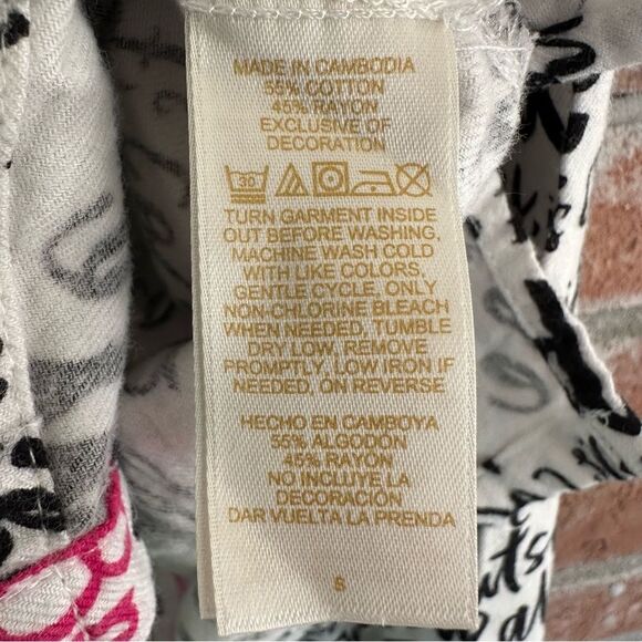 Kate Spade Flannel Pajamas Script Print Set Top Pants Women’s Small White Black - Picture 8 of 13